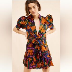 FARM Rio Short-Sleeve Bow-Front Mini Dress